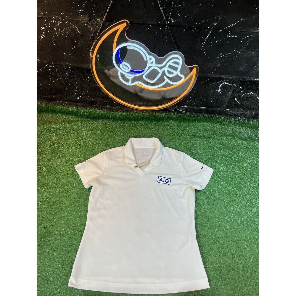 Nike Golf Shirt Womens Size MD White Polo Dri Fit  Stretch Short Sleeve Active‎